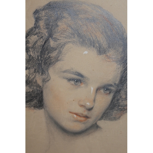 1241 - F. Haas, pencil and red crayon drawing, portrait of a girl, signed F. Haas.T 41, 25 x 20cm, gilt fra... 