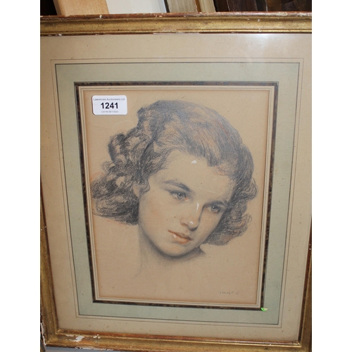 1241 - F. Haas, pencil and red crayon drawing, portrait of a girl, signed F. Haas.T 41, 25 x 20cm, gilt fra... 