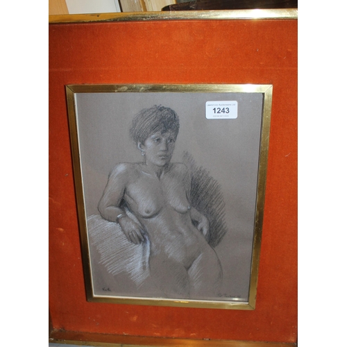 1243 - Pat Tucker, black and white chalk drawing, female nude ' Ruth ', 30 x 22cm, gilt framed, together wi... 