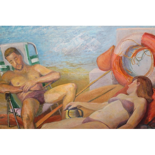 1250 - Patricia Tucker, oil on board, study of figures sunbathing, 58 x 78cm, Royal Academy Summer Exhibiti... 