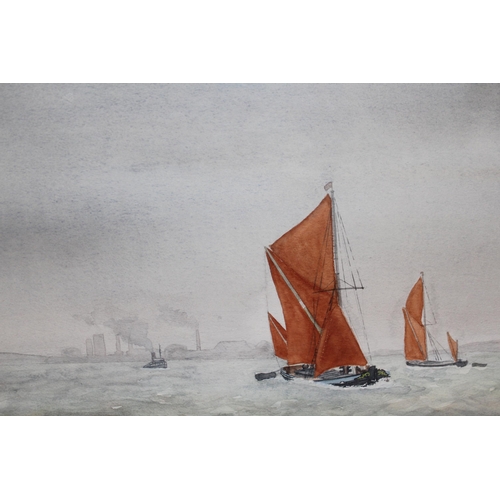 1256 - Ronald Warner watercolour, Thames barges in an estuary, signed and dated '78, 34 x 50cm, framed