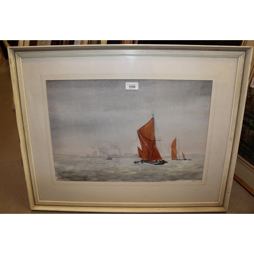 1256 - Ronald Warner watercolour, Thames barges in an estuary, signed and dated '78, 34 x 50cm, framed