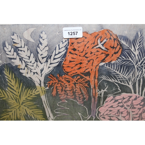 1257 - Lavaro Gomez wood block coloured print, ' Nocturno Tropical ', signed by the artist, framed, 27 x 35... 