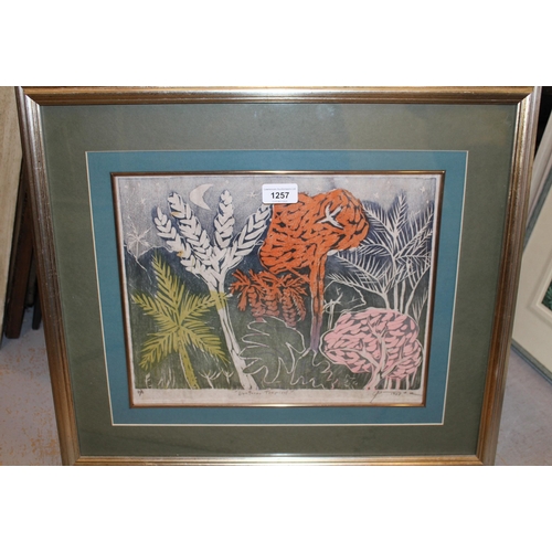 1257 - Lavaro Gomez wood block coloured print, ' Nocturno Tropical ', signed by the artist, framed, 27 x 35... 