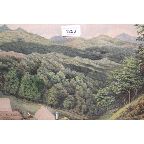 1258 - P O'Kelly Valley of Loorinur dated 1st May 1872, watercolour, titled, bearing label verso, framed, 2... 