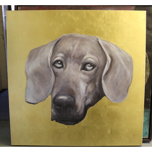 1268 - Large modern OKA oil on canvas, head portrait of a dog, 100cm square