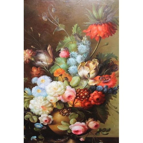 1271 - Modern oil on canvas, still life vase of flowers, 99 x 70cm, unframed