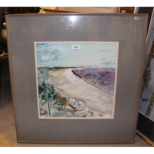 1278 - Michael Chase, ' Spurn Head ', 37 x 37cm, framed, various gallery and exhibition labels verso