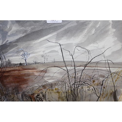 1284 - Michael Chase, ink and watercolour, ' Edge of Arable ', signed, 30 x 38cm, framed