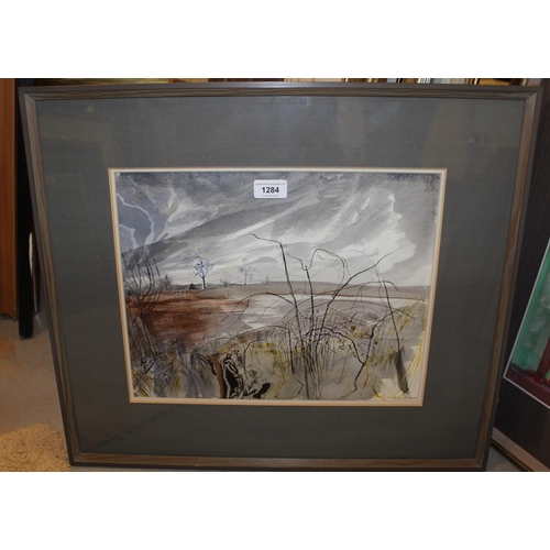 1284 - Michael Chase, ink and watercolour, ' Edge of Arable ', signed, 30 x 38cm, framed