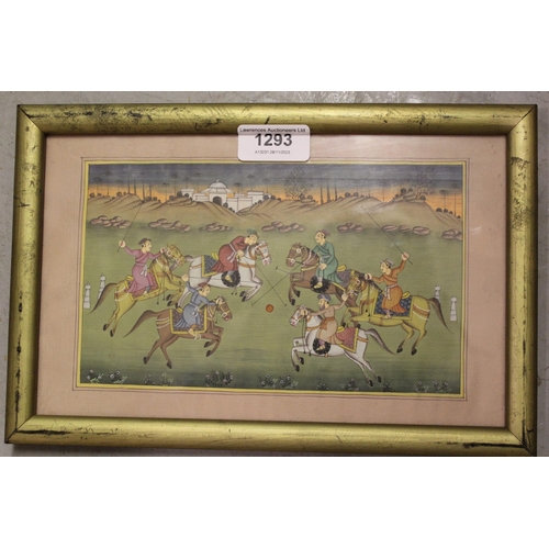 1293 - Pair of finely executed Indian gouache paintings, sporting scenes with figures riding elephants and ... 