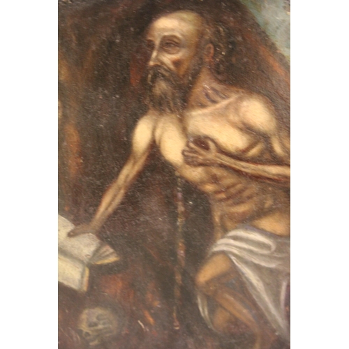 1294 - Antique oil on board, study of a man possibly Saint Jerome, unframed, unsigned, 28 x 26cm