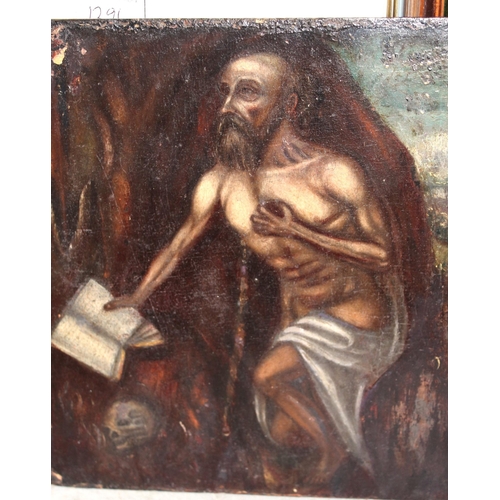 1294 - Antique oil on board, study of a man possibly Saint Jerome, unframed, unsigned, 28 x 26cm