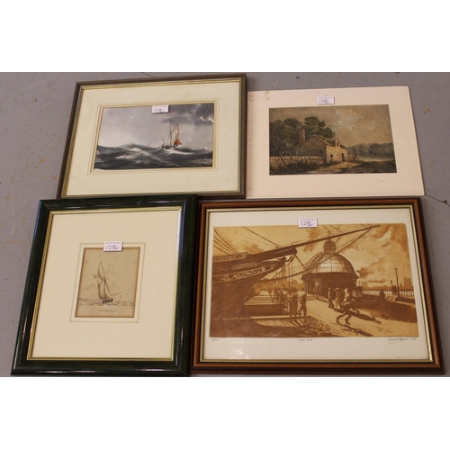 1296 - R. Thomas watercolour, shipping off a coast, framed, signed, 15 x 14cm, another watercolour 'The Emm... 