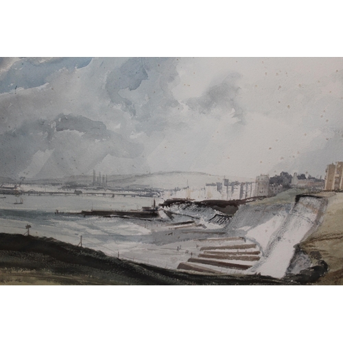 1300 - Leslie Moore, watercolour, distant view of Brighton Pier, signed, 83 x 54cm, exhibition label verso,... 