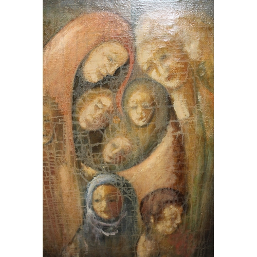 Early to mid 20th Century Middle Eastern school, oil on canvas, ' The Holy Family ' indistinctly signed and inscribed, 73 x 60cm, unframed