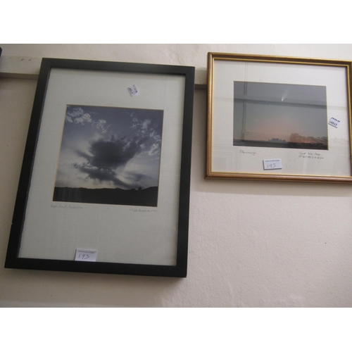 193 - Three framed photographs of Stonehenge and another ' Raincloud Andalucia ', framed