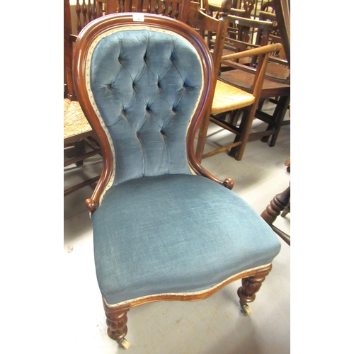 1941 - Victorian mahogany and button upholstered low seat nursing chair on turned fluted front supports