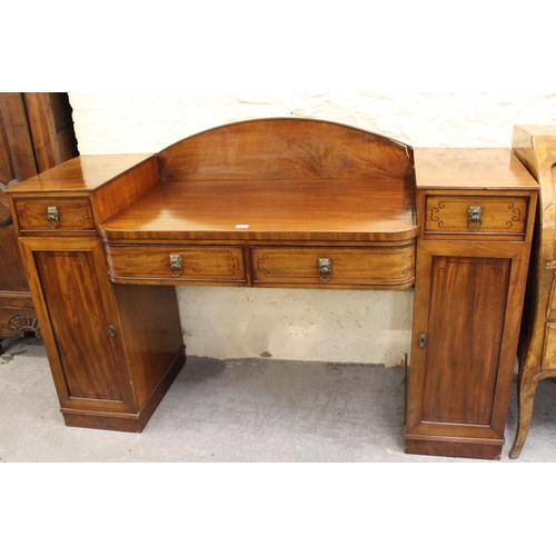 1944 - George IV mahogany and black line inlaid twin pedestal sideboard, the centre section with two drawer... 