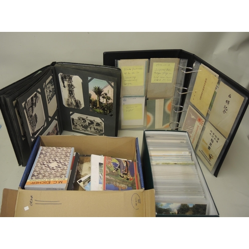 201 - Two shoe boxes containing a large quantity of various postcards, smaller box of various cards, two a... 