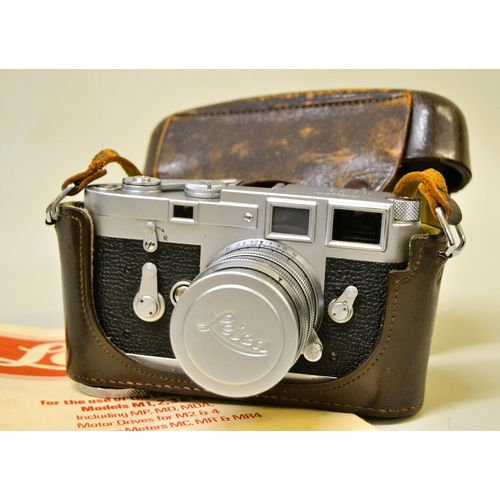 202 - Leica M3 - 972596 camera with original lens, leather case with strap and instruction manual