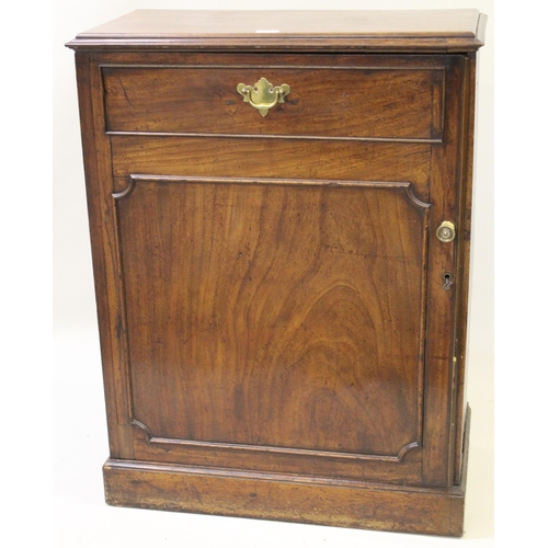 George III mahogany side cabinet, the moulded top above a moulded panel door and plinth base, 72cm wide