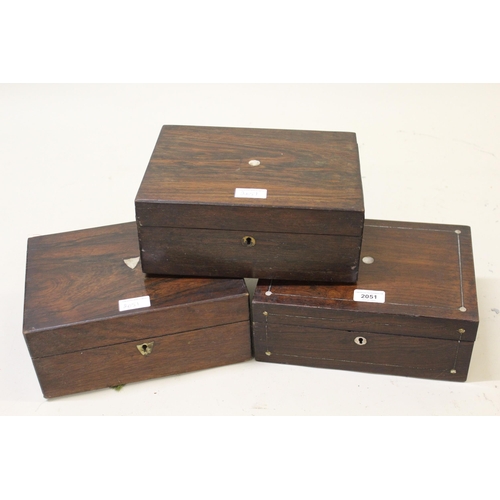 2051 - Group of three various 19th Century rosewood work boxes (for restoration)