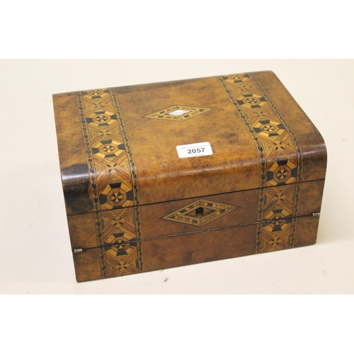 2057 - 19th Century walnut parquetry inlaid fold-over writing slope