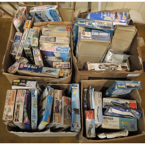 238 - Four boxes containing a quantity of various unbuilt model aircraft kits including Airfix, Revel etc.