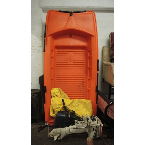 268 - Orange and white moulded plastic dinghy / tender, together with a Mercury outboard motor and two oth... 