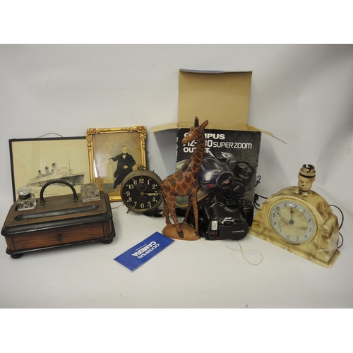 293 - Olympus AZ 330 camera, Victorian inkstand and a quantity of other miscellaneous items