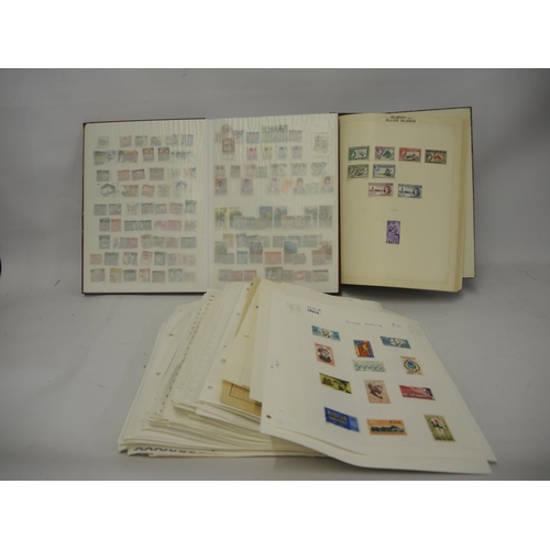 336 - Collection of various loose leaves of World stamps and a red album containing various stamps