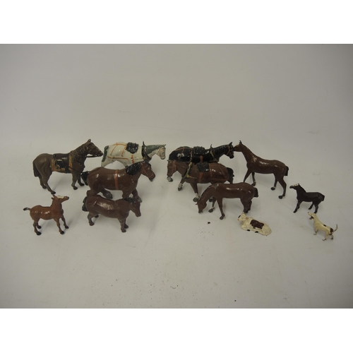 345 - Bag containing a small quantity of various cold painted lead figures of horses and farm animals