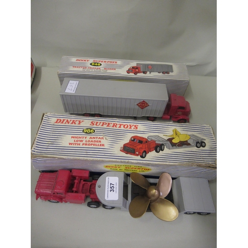 357 - Dinky Supertoys Mighty Antar low loader with propeller no. 986 and another tractor trailer McLean no... 