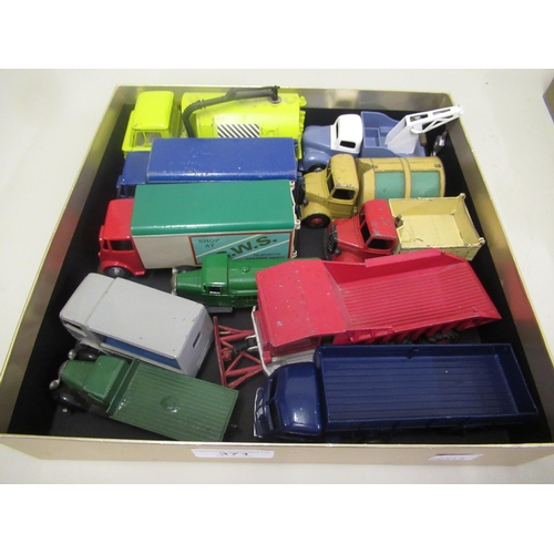 371 - Tray containing a small quantity of Dinky toys lorries and service vehicles, including a road sweepe... 