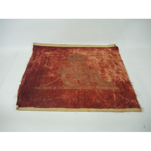 378 - Red velvet panel with military emblem inscribed ' Ubique ', 42 x 49cm