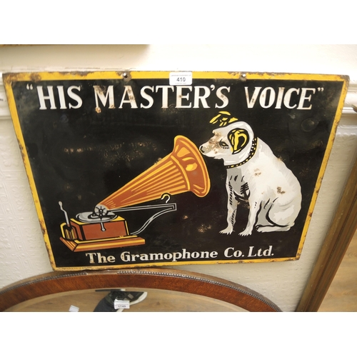 410 - Reproduction enamel double sided sign, His Master's Voice, The Gramophone Co. Ltd., 46 x 61cm