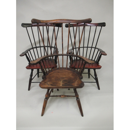 412 - Group of three doll's beechwood stick back Windsor type chairs