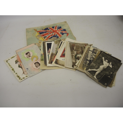 422 - Small collection of early 20th Century postcards including some risque cards of Continental ladies