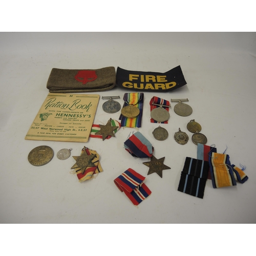 424 - Quantity of World War I medals and World War II medals including Stars, various smaller silver and p... 