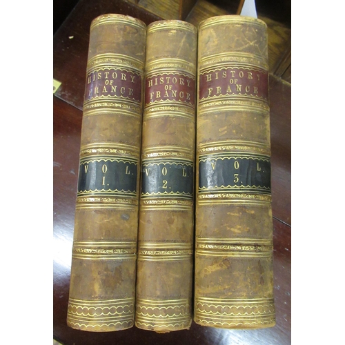 446 - Three volumes ' History of France ', illustrated, in part leather bound and marbled boards, with gil... 