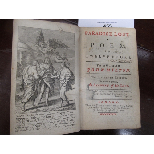 455 - John Milton, ' Paradise Lost ', printed London 1738, containing original plates (cover loose)