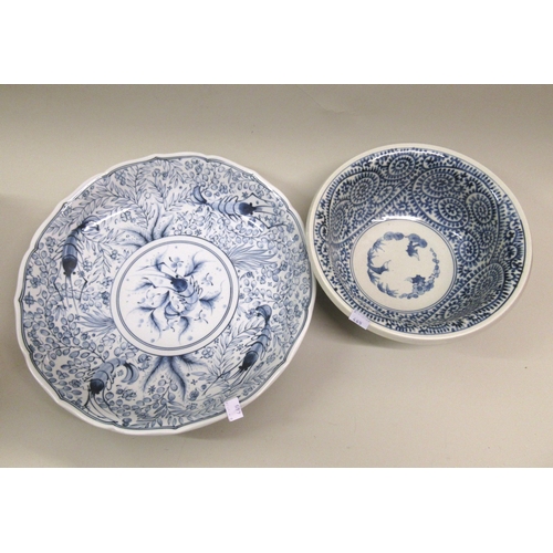 465 - 20th Century Japanese blue and white circular deep dish, 36.5cm diameter together with a similar blu... 