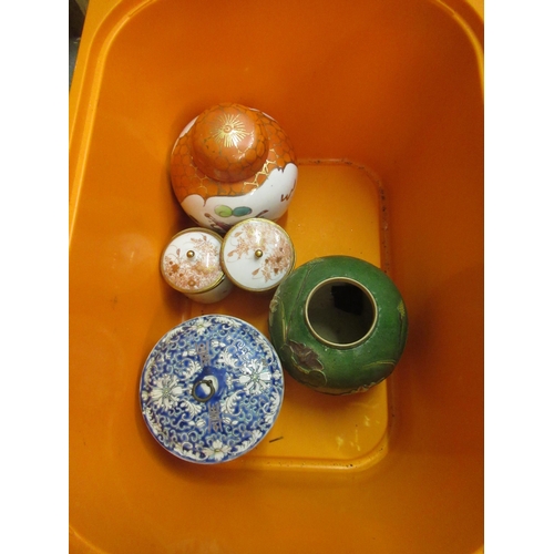 482 - Miscellaneous items of oriental porcelain, pottery, soapstone etc., including two item of Satsuma