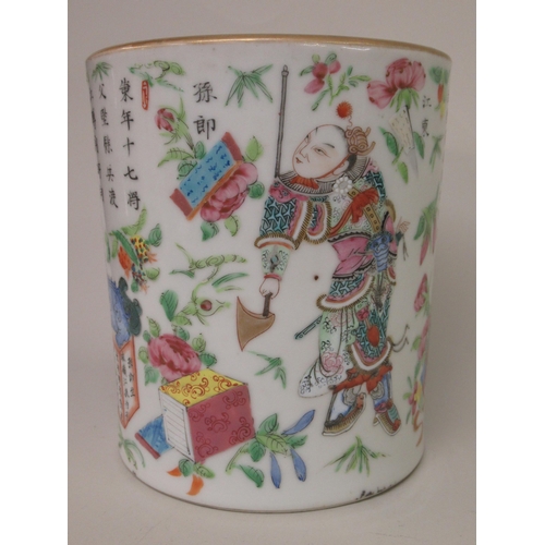 483 - Late 19th / early 20th Century Chinese Canton cylindrical brush pot decorated in famille rose palett... 