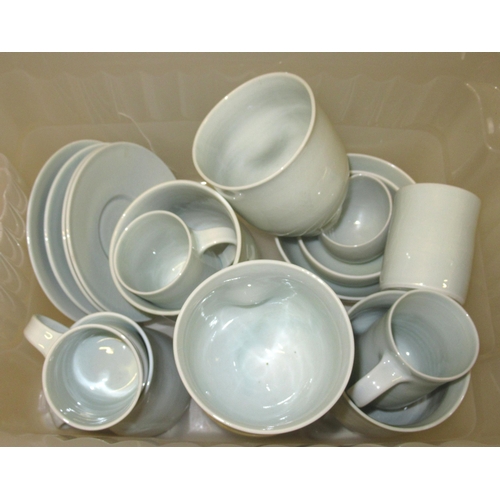 John Dawson, Celadon crackle glazed collection of cups, bowls, mugs and saucers