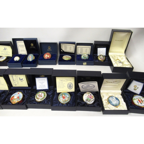 709 - Collection of thirty eight various modern enamel boxes by Moorcroft, Halcyon Days and Crummles (two ... 