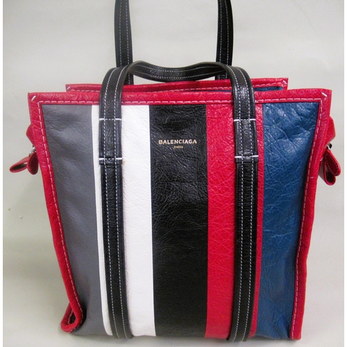 73 - Balenciaga, Paris, striped leather Bazar Moyen tote bag with zip fastening and detachable shoulder s... 