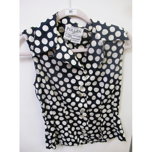 83 - Arabella Pollen, London, waistcoat style halterneck top, another polka dot sleeveless blouse, both s... 