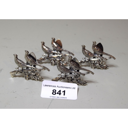 841 - Set of four London silver menu holders in the form of game birds